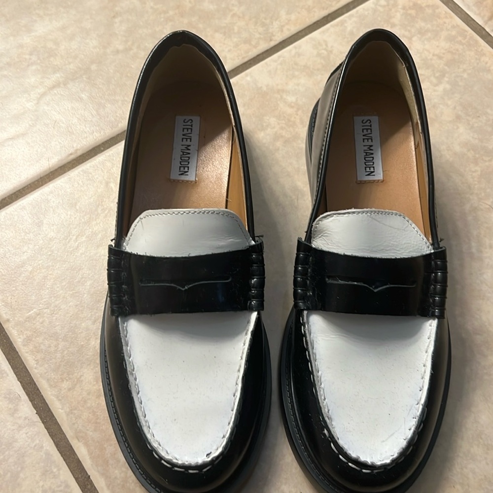 STEVE MADDEN MADISON Shoes Black/White Leather Size 8